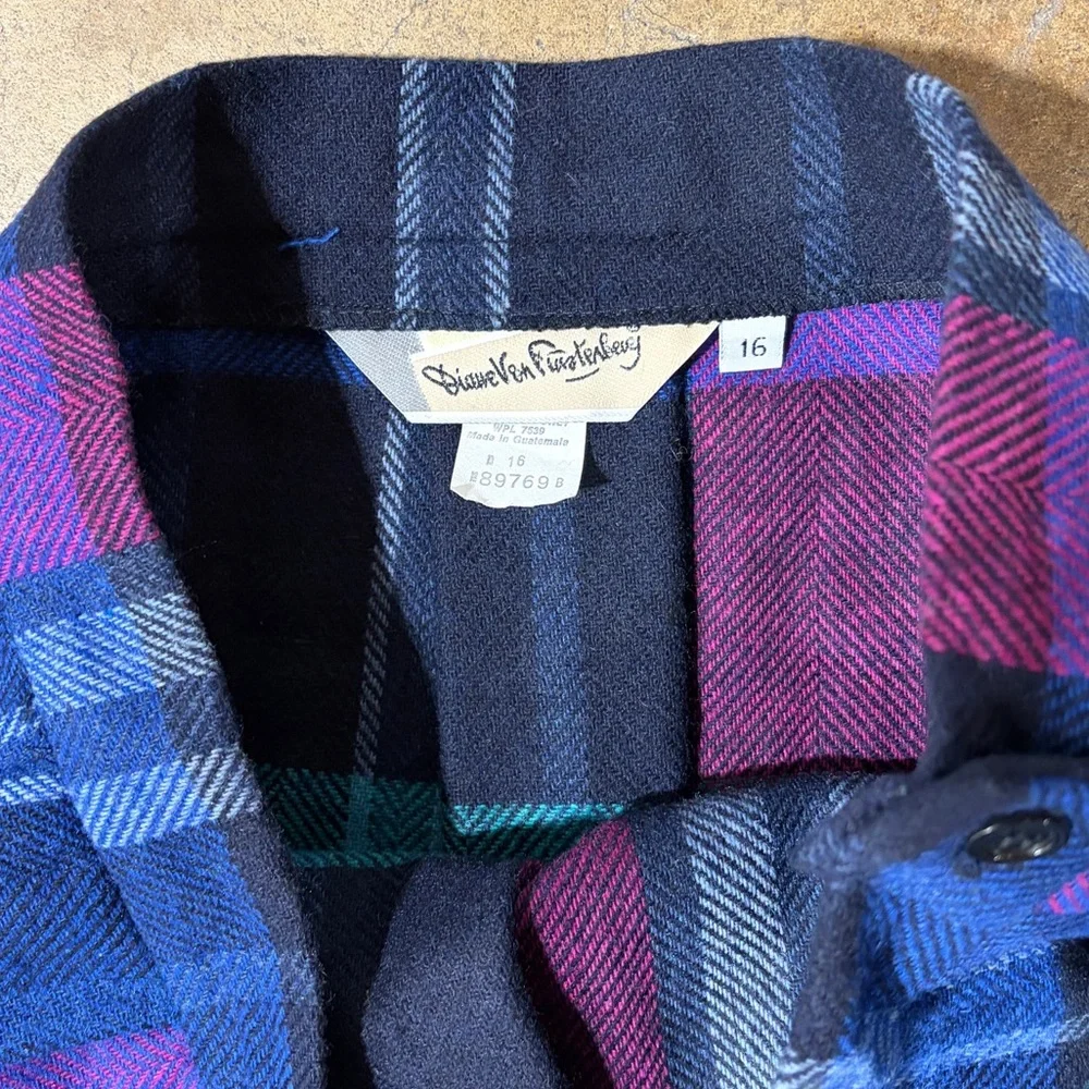 Vintage DVF Plaid Midi Skirt Blue Turquoise Purple Jewel Tone Pleated 16 Large - Picture 4 of 7